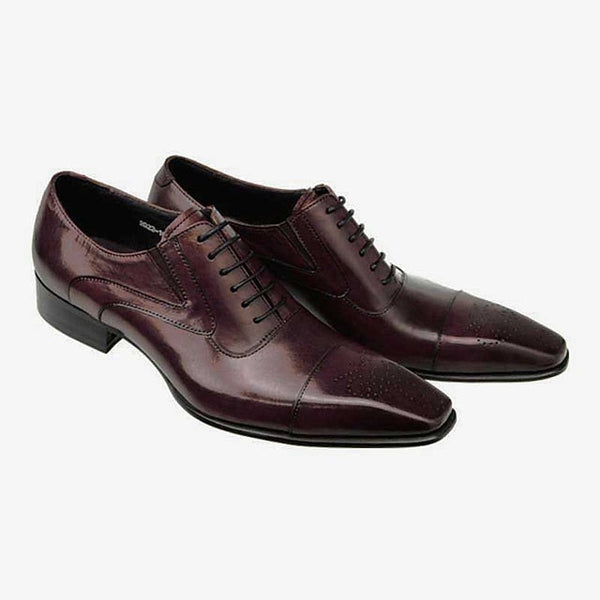 Black Classic Oxford Men's Leather Shoes Cap Dress Faux - FashionChic