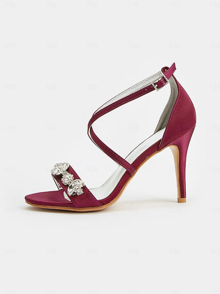 Purple Straps Satin Rhinestone Stiletto Heels with Women's FashionChic