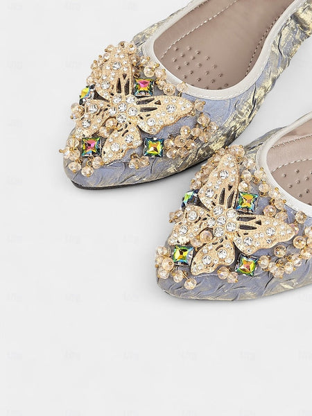 Foldable Embroidered Women's Flats Ballet with Beaded FashionChic