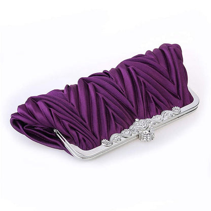 White – Women's Elegant Evening Pleated Satin Clutch FashionChic
