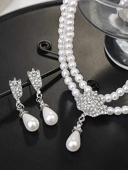 Elegant – Set Pearl Double-Layer Necklace Jewelry Bridal FashionChic