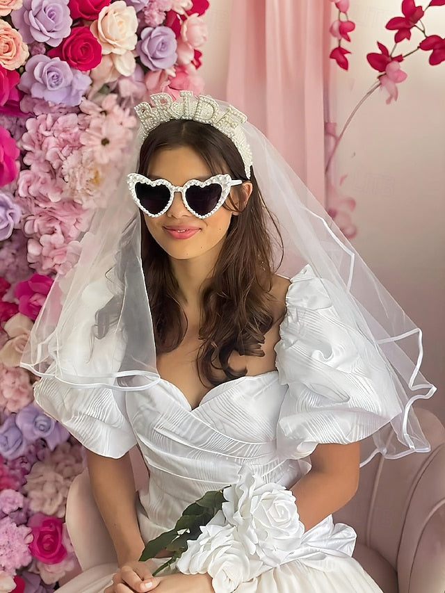 – with Pearl-Embellished Headband Veil 'BRIDE' FashionChic