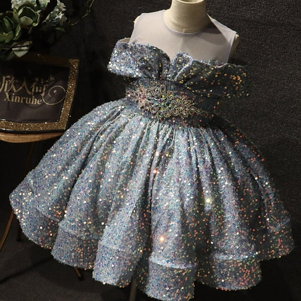 Party Dress Short Girls' Solid Color Kids Sleeve FashionChic