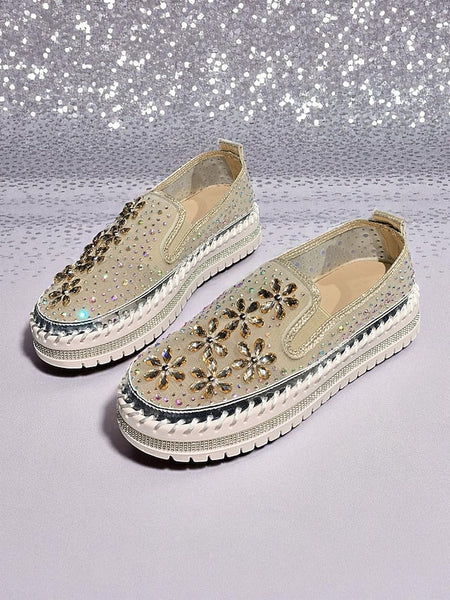Mesh Rhinestone Embellished Women's Sneakers with Slip-On FashionChic