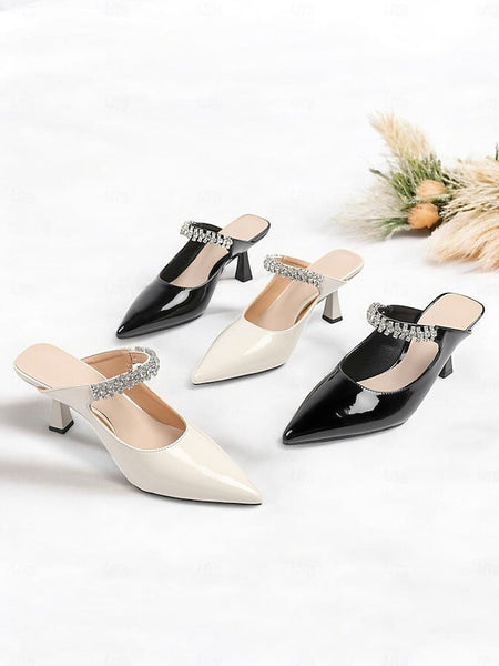 Slip-On Women's Heeled Embellished Pointed-Toe Rhinestone FashionChic