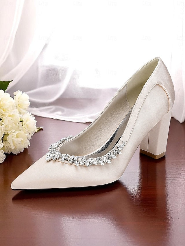Satin Block Heel Wedding Pink Pumps Women's FashionChic