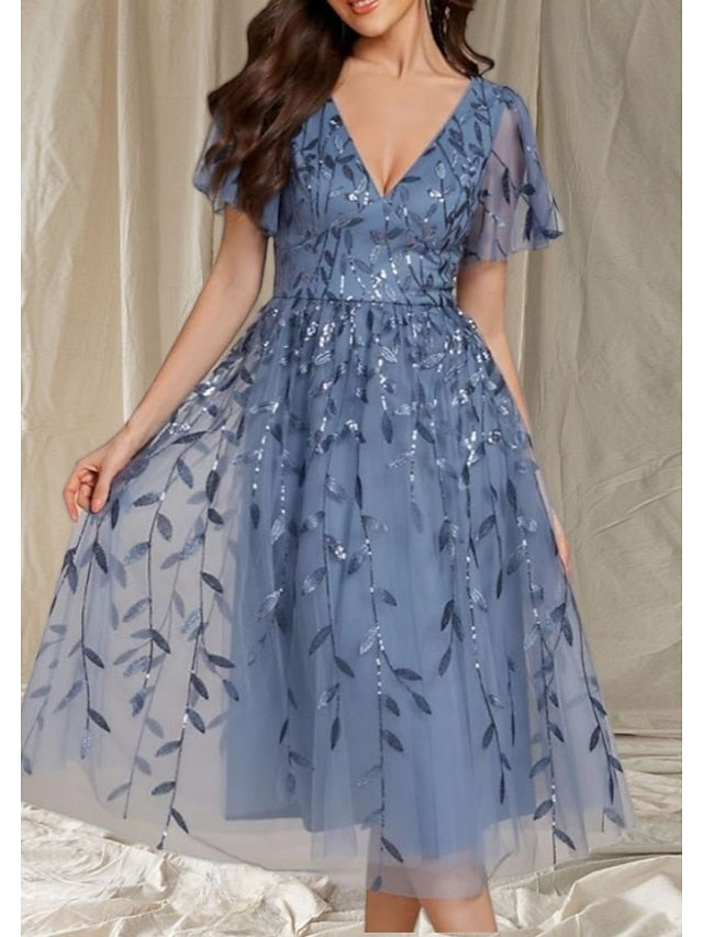 Guest Mother V Bride the Neck A-Line Wedding Dress Elegant of FashionChic