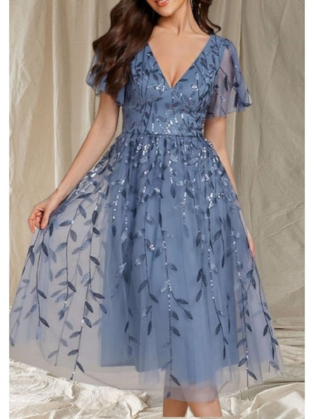 Mother Dress A-Line Guest of Elegant Wedding Neck V Bride the FashionChic