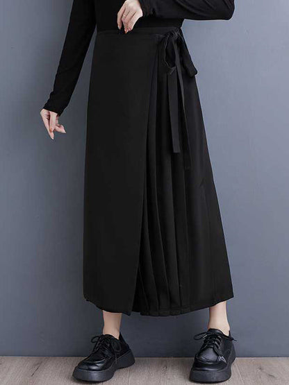 Stylish Black Elasticity High Waisted Asymmetric Tied Patchwork Pleated Ninth Pants WS015 shopify