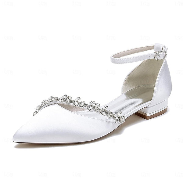 Elegant Pointed Wedding Satin Women's – White Flats Toe FashionChic