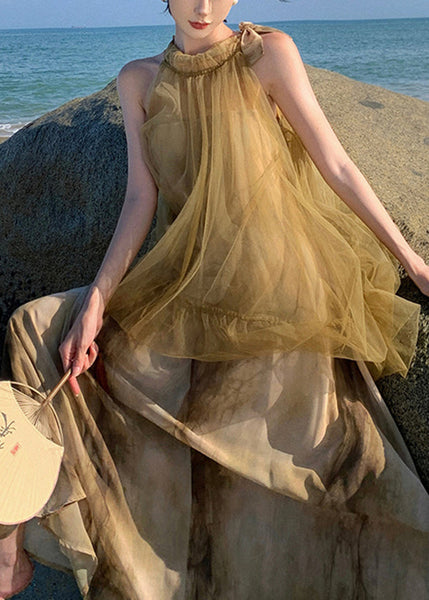 Holiday Style Tie Dyed Mesh Patchwork Fake Two Chiffon Long Dresses TT1029 shopify