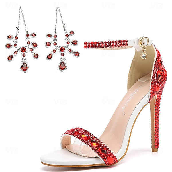 Ankle Stiletto Matching with Women's Heels Green Rhinestone FashionChic