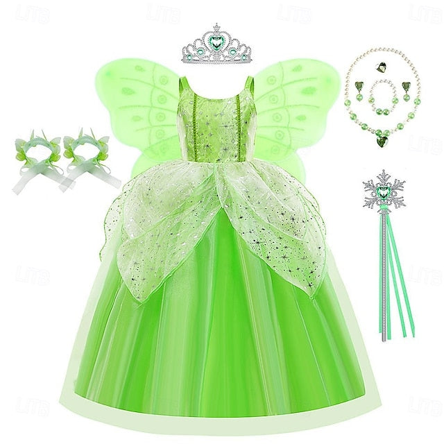 Theme Tiana Dress Bell Princess Tinker Fairytale Girl Flower FashionChic