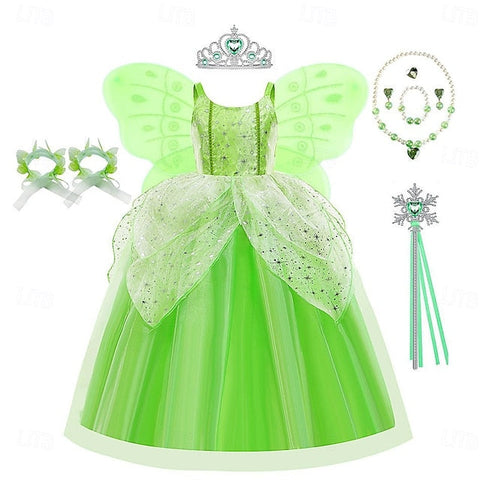 Theme Tiana Dress Bell Princess Tinker Fairytale Girl Flower FashionChic