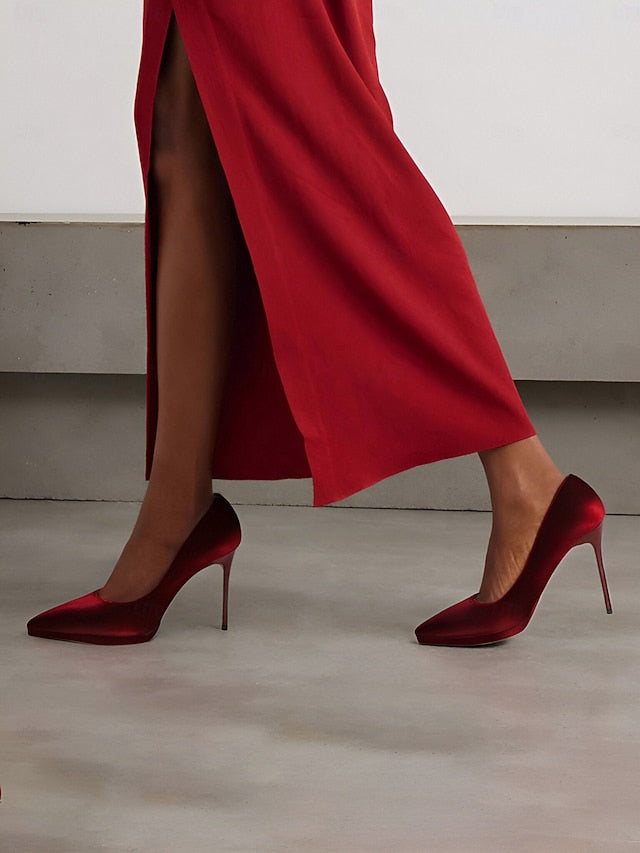 Heel Velvet Stiletto Women's and Pumps Burgundy with FashionChic