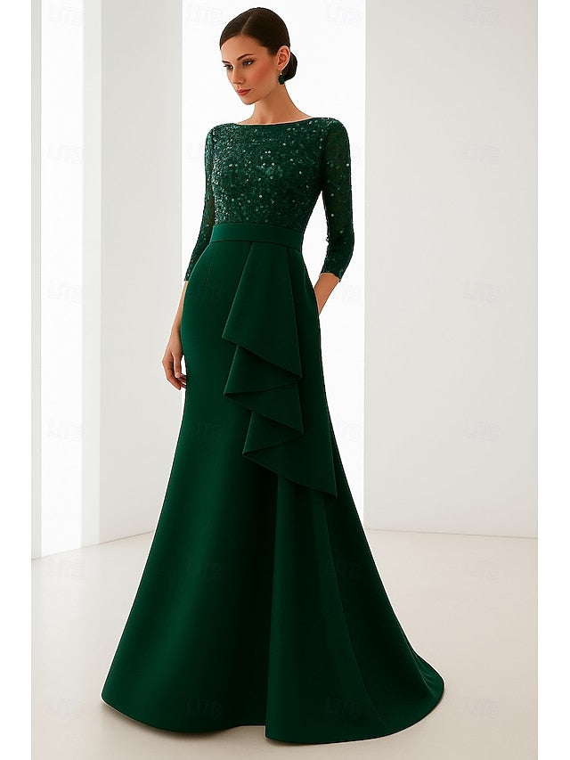 Elegant Formal Wedding Evening Black Gown Mermaid Blue Dress FashionChic