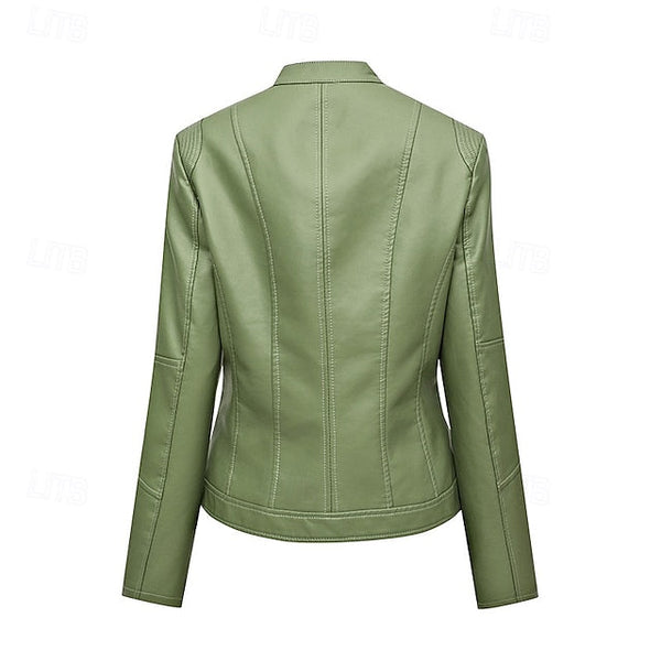 Pocket Jacket Zipper Comfortable Faux Leather Women's FashionChic