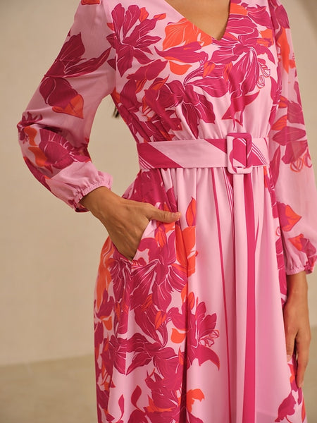 Women's Viscose Like Fabric Maxi Dress V Neck Elastic Waist
