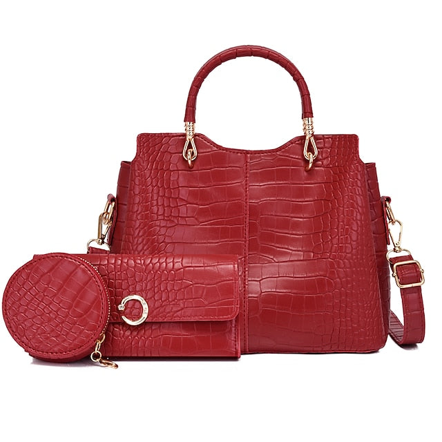 Set Leather Purse Going Bag PU Pcs Office 3 Women's out FashionChic