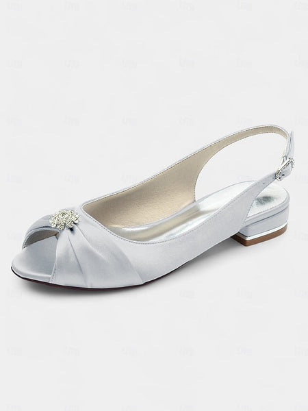 Women's Wedding Heels with Crystal Satin Slingback FashionChic
