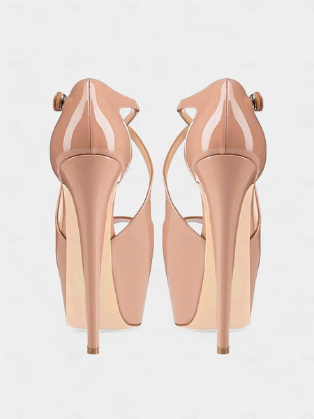 Stiletto Platform Heels and Patent with Cross Leather Red Black FashionChic