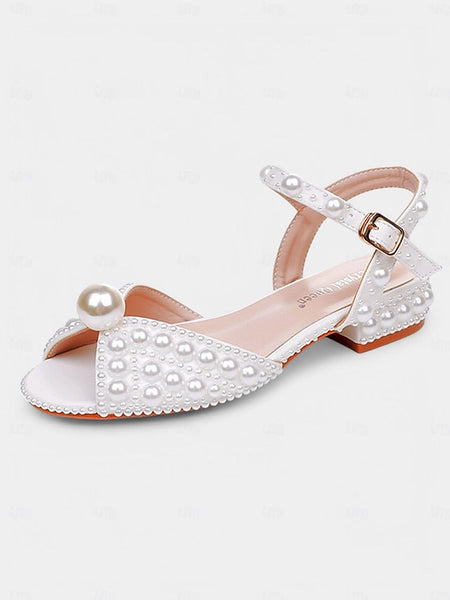 White Pearl-Embellished Heel Sandals Low – Women's FashionChic