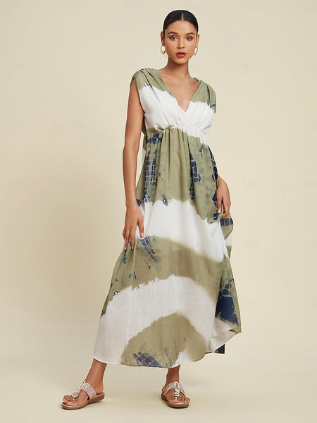Tie-dye Printed Sleeveless Maxi Dress