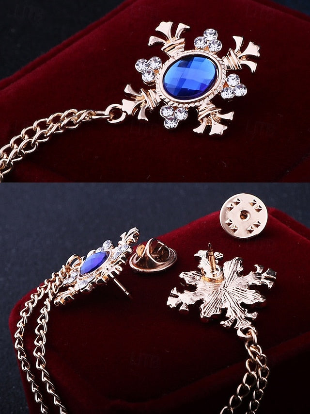 Elegant Double Blue Vintage – Chain Gem Collar Brooch FashionChic