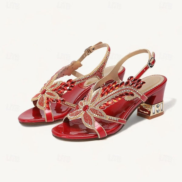 Women's Rhinestone Round Toe Sandals Party Wedding Shoes FashionChic