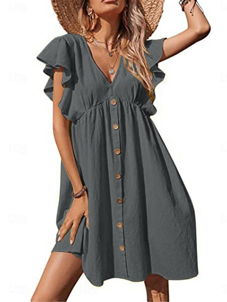 Women's Mini Dress Cotton Blend Summer Dress Plain Dress