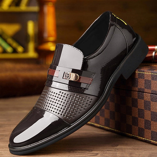 Faux Patent Leather Dress Men's Brown Loafers with FashionChic