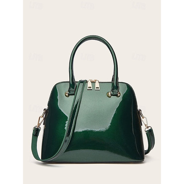 Women's Elegant Patent Shiny Tote Green Leather - Bag FashionChic