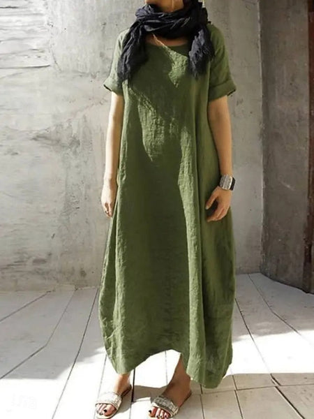 Women's Maxi Dress Faux Cotton Linen Casual Dress Basic FashionChic