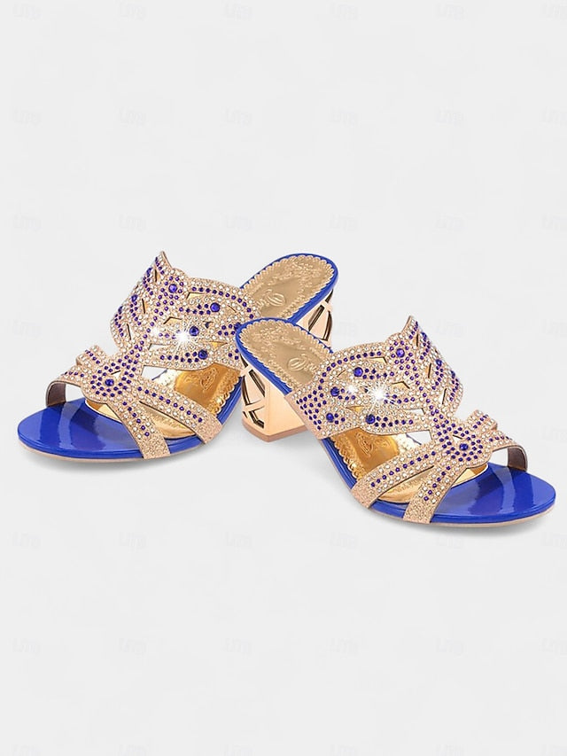 Embellished Green - Gold Rhinestone Sandals and Heeled FashionChic