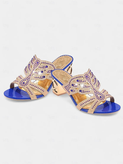 Embellished Green - Gold Rhinestone Sandals and Heeled FashionChic