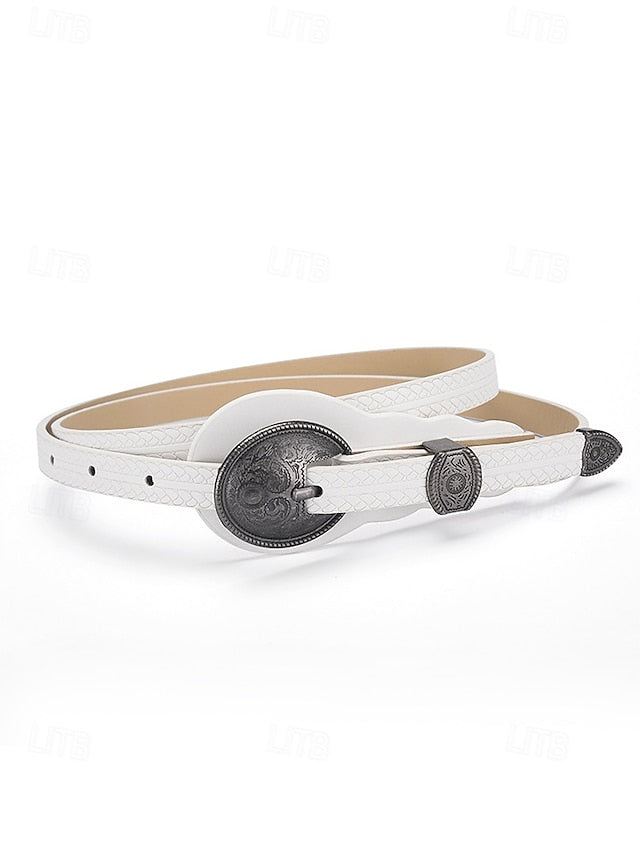 Faux Western Belt Vintage Waist Carved Women's Leather with FashionChic