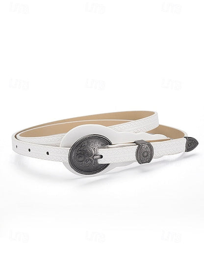 Faux Western Belt Vintage Waist Carved Women's Leather with FashionChic