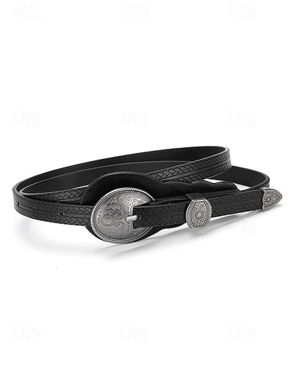 Faux Western Belt Vintage Waist Carved Women's Leather with FashionChic