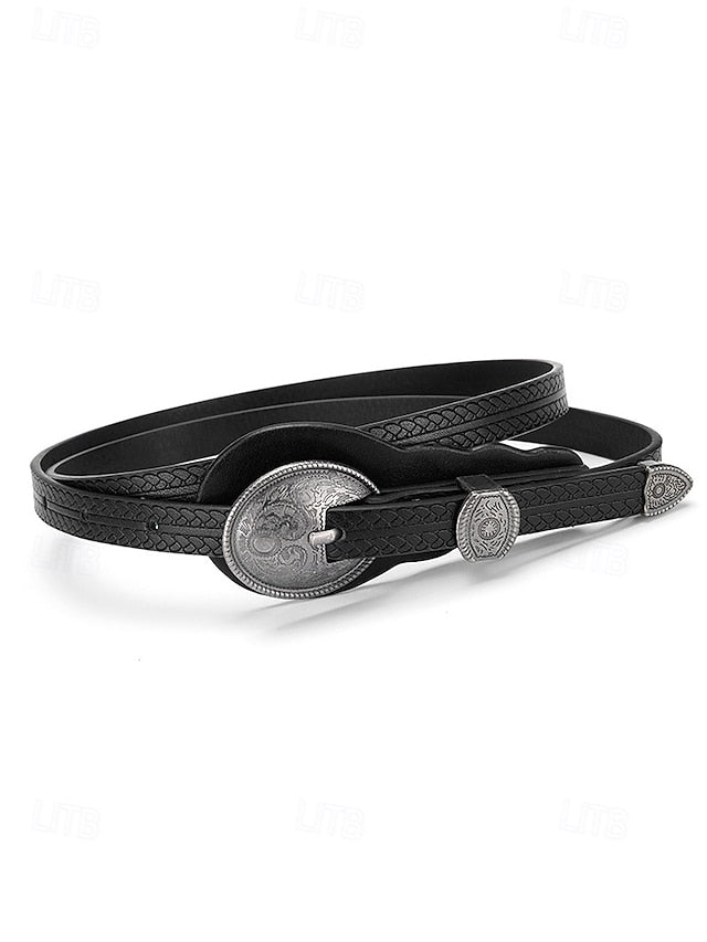 Faux Western Belt Vintage Waist Carved Women's Leather with FashionChic