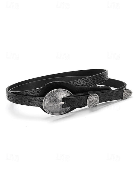 Faux Western Belt Vintage Waist Carved Women's Leather with FashionChic
