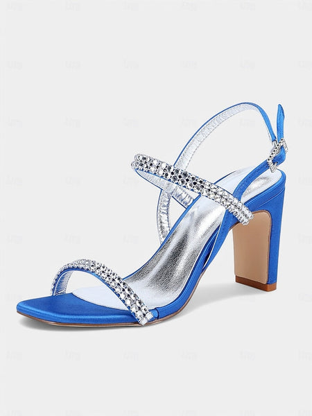 – Sandals Bridal White Women's Rhinestone Heel Block Prom FashionChic