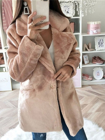 Lined Breathable Warm Pocket Faux Coat Women's Fleece Fur FashionChic