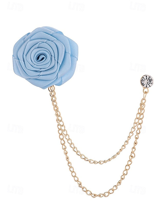 Elegant with – Rose Lapel Red Chain Gold Pin Men's FashionChic