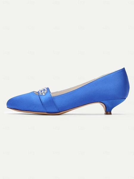 Satin Kitten Blue Heels Women's Rhinestone with FashionChic
