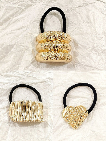 Gold Scrunchies Hair - Tone Elastic with Band Women's FashionChic