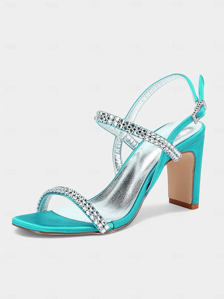 – Sandals Bridal White Women's Rhinestone Heel Block Prom FashionChic