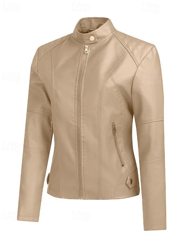 Comfortable Zipper Leather Faux Pocket Women's Jacket FashionChic