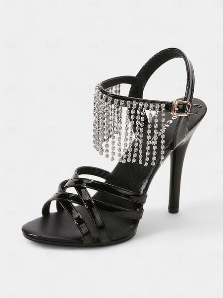 with Patent Leather Sandals Rhinestone Stiletto Red Women's FashionChic