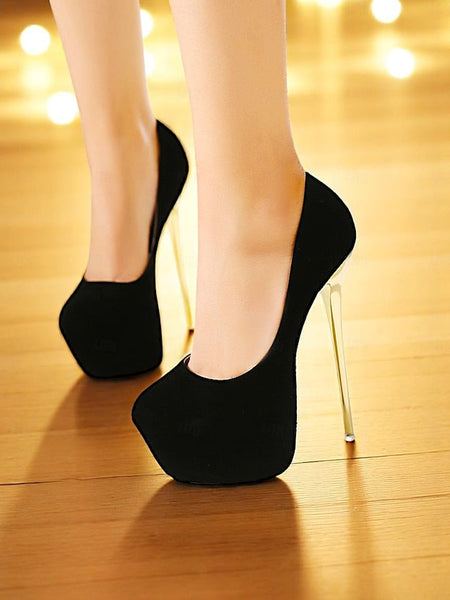 Metallic Stiletto Women's Heels Platform Red with Suede and FashionChic