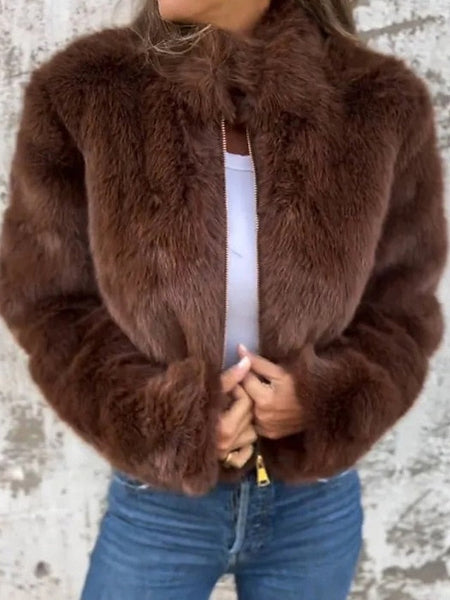 Warm Fur Zipper Coat Faux Casual Breathable Women's Plain FashionChic